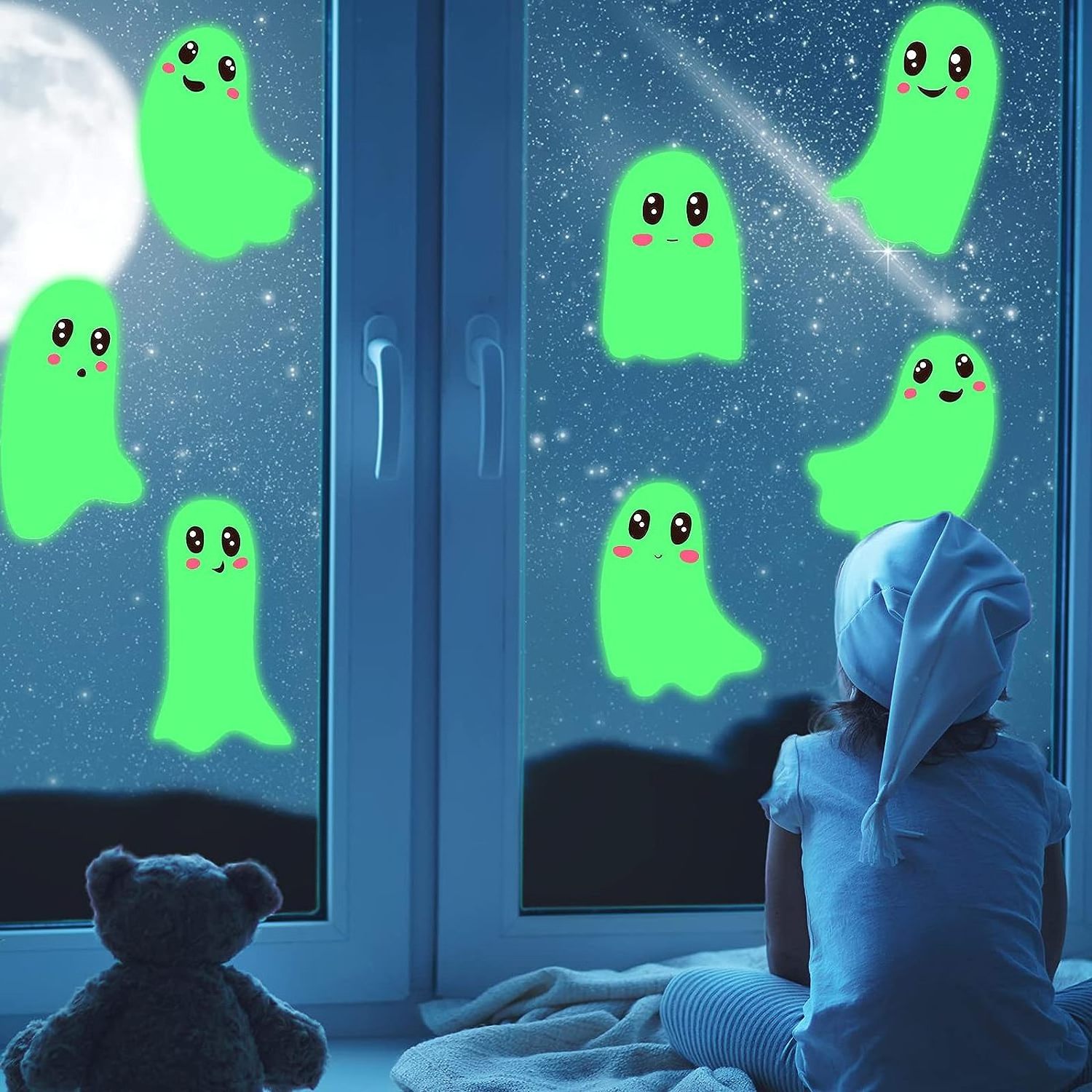 Halloween Glow Ghosts Window Clings Decals Halloween Party Decorations Kids Room Window Stickers Decor