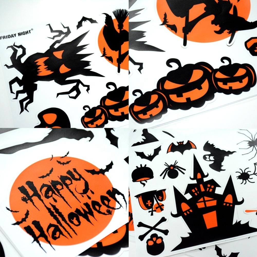 Halloween Party Removable Static Window Clings Cartoon Pumpkin Lantern Witch Ghost Bat Stickers for Window Wall Decorations