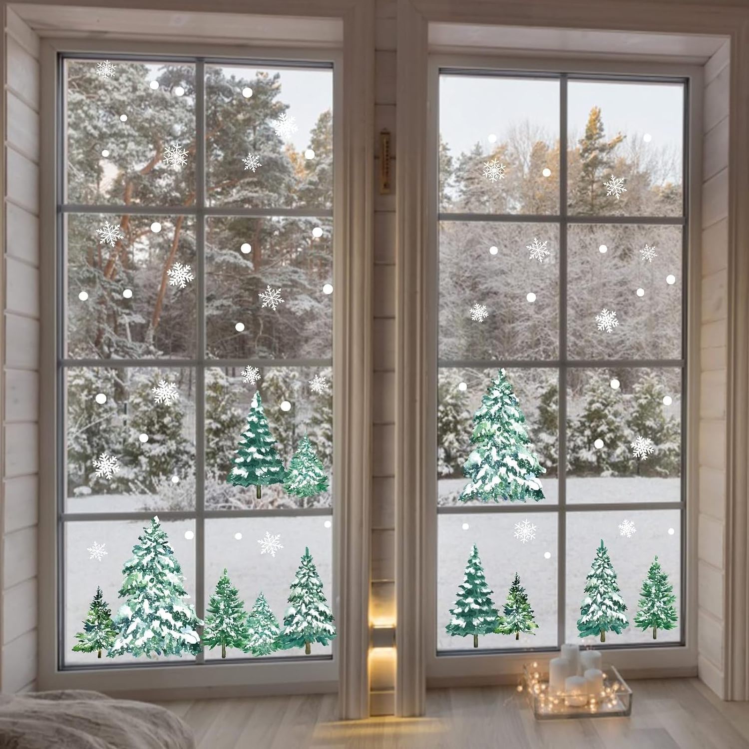 Winter Decor Window Clings Decals Forest Trees Christmas Decorations Kids Room Window Stickers Xmas Tree Snowflake Decals