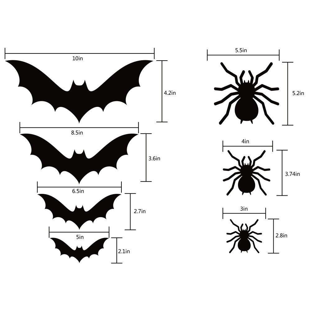 Halloween Bats Wall Decoration Stickers 3D Paper Stickers Different Size Of Black Bats