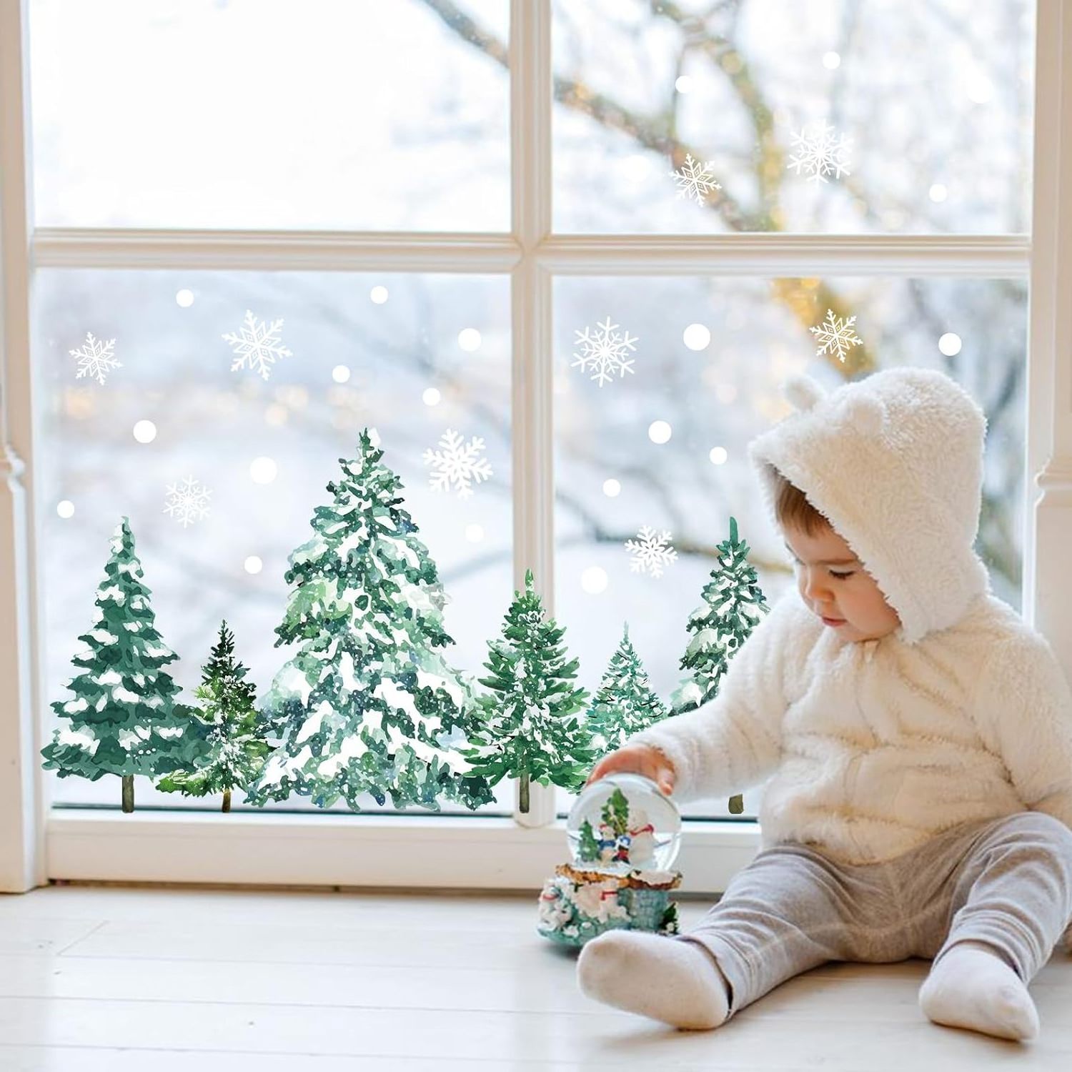 Winter Decor Window Clings Decals Forest Trees Christmas Decorations Kids Room Window Stickers Xmas Tree Snowflake Decals