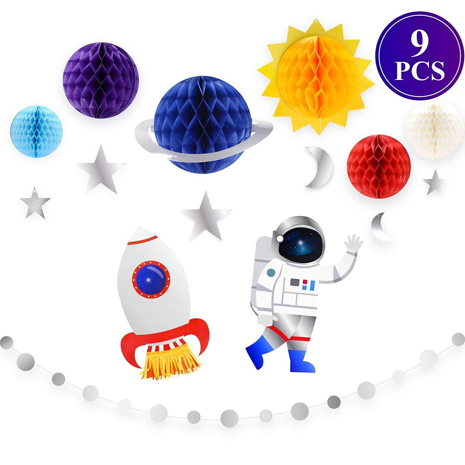 Solar System Space Rocket Astronaut Hanging Decoration 15pcs Konsait Universe Happy Birthday decoration