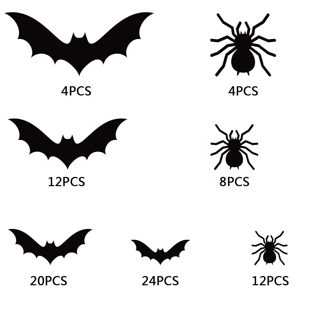 2020 Halloween new products 84pcs bat spider black PET wall stickers bats spiders 3D wall decoration for halloween decor