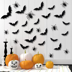 Halloween Bats Wall Decoration Stickers 3D Paper Stickers Different Size Of Black Bats