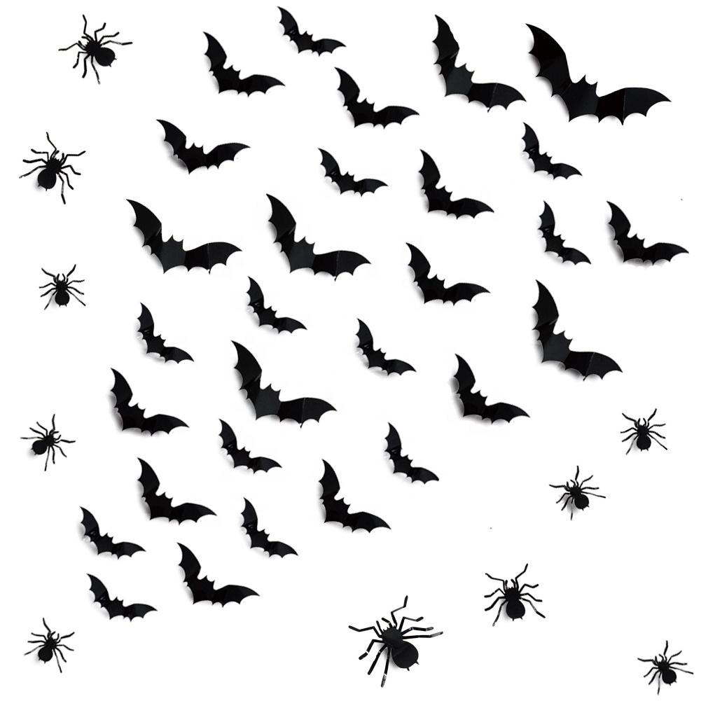 2020 Halloween new products 84pcs bat spider black PET wall stickers bats spiders 3D wall decoration for halloween decor