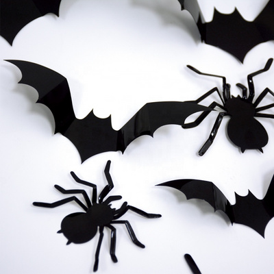 2020 Halloween new products 84pcs bat spider black PET wall stickers bats spiders 3D wall decoration for halloween decor