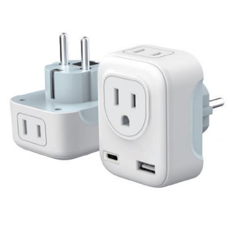 International Power Adaptor with 2 Outlets USB A+USBC 5 in 1 Travel Essentials for US to Most of Europe EU UK  type c