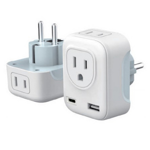 International Power Adaptor with 2 Outlets USB A+USBC 5 in 1 Travel Essentials for US to Most of Europe EU UK  type c