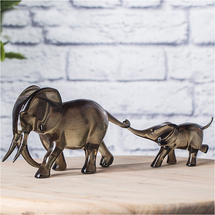 Accept Custom Resin Crafts Elephant Decor Transparent Gray Resin White Mother-child Elephant Statue JE-077