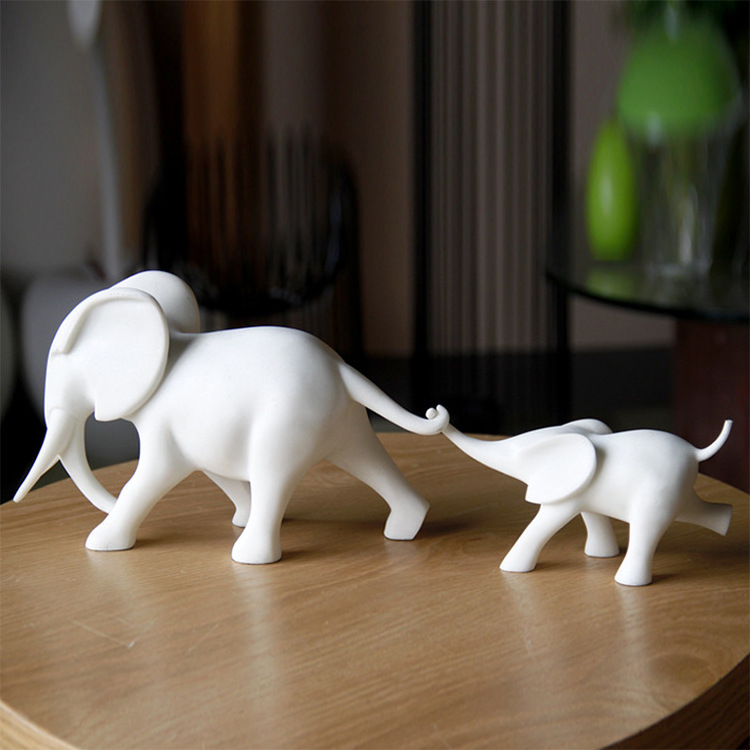 Accept Custom Resin Crafts Elephant Decor Transparent Gray Resin White Mother-child Elephant Statue JE-077