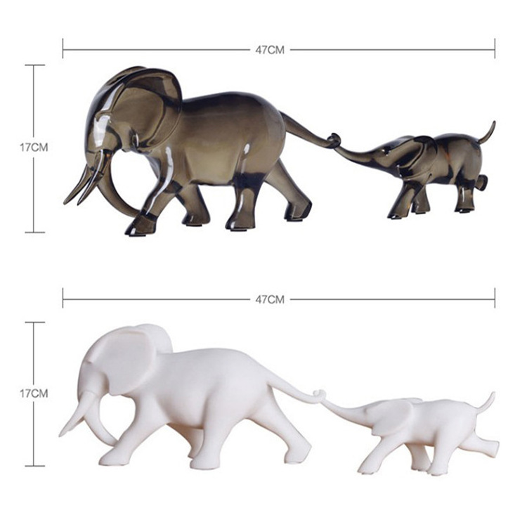 Accept Custom Resin Crafts Elephant Decor Transparent Gray Resin White Mother-child Elephant Statue JE-077