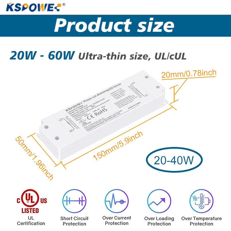 12v 24v 36v 48v Dimmable Led Driver  Power Supply 20w 40w 60w Constant Voltage Ultra-thin Led Driver For Led Panel Light