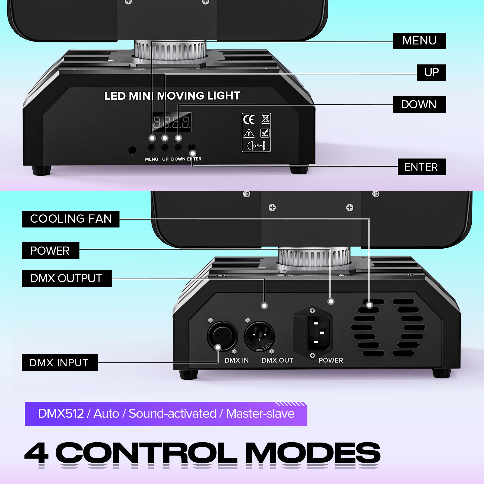 RGBW 4 in 1 Football LED Beam Moving Head Light Stage Effect Lighting DMX512 Sound Active for Christmas Party DJ Disco Wedding