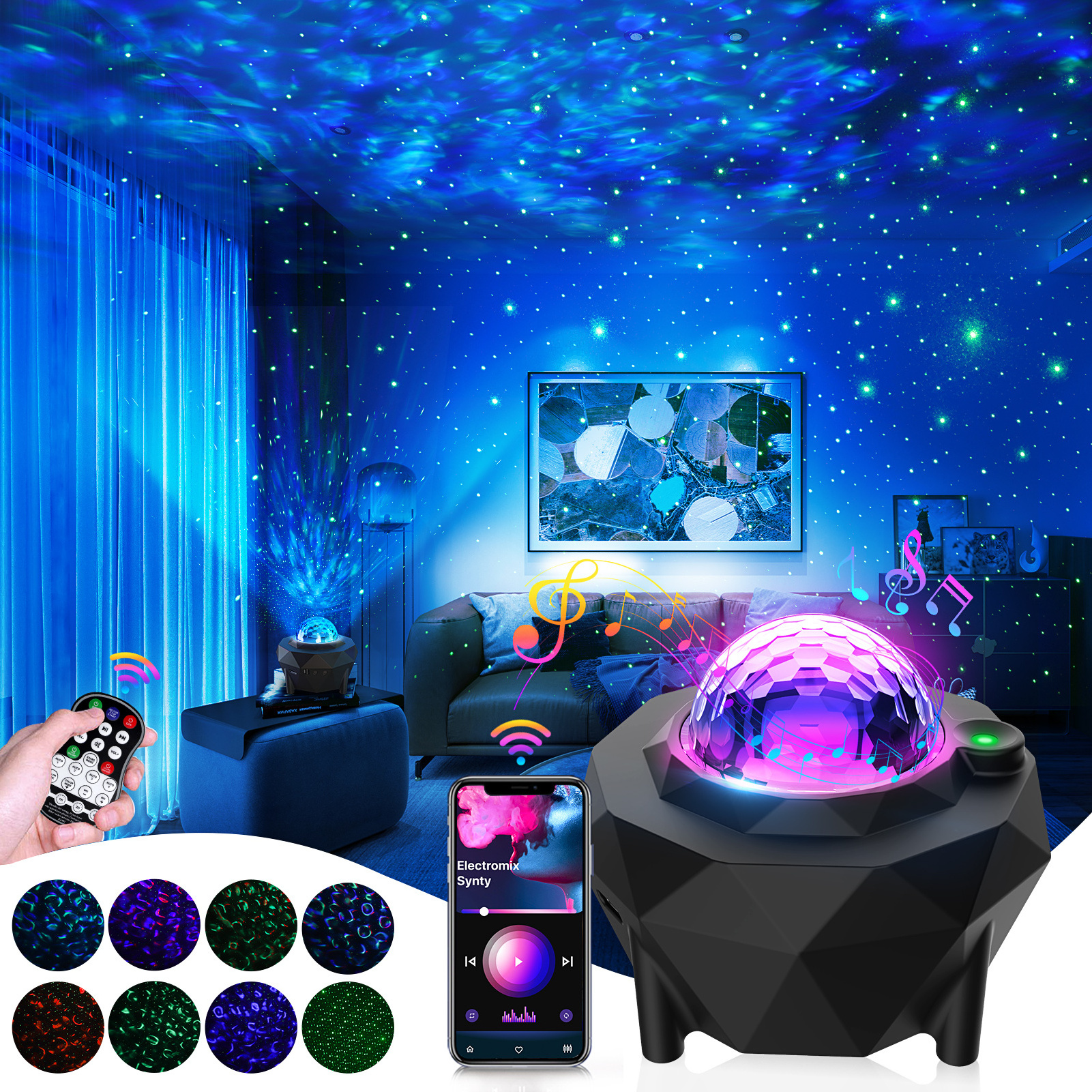 USB Star Night Light Bedroom Ceilling Light 3 IN 1 RGB LED Music Starry Sky sterren Projector Light with Ocean Wave