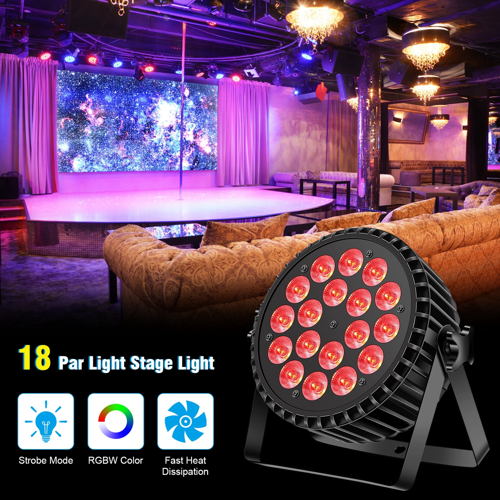 U`King 180W Powerful Disco Lights DMX 512 Sound Activated LED Par Can Stage Lights