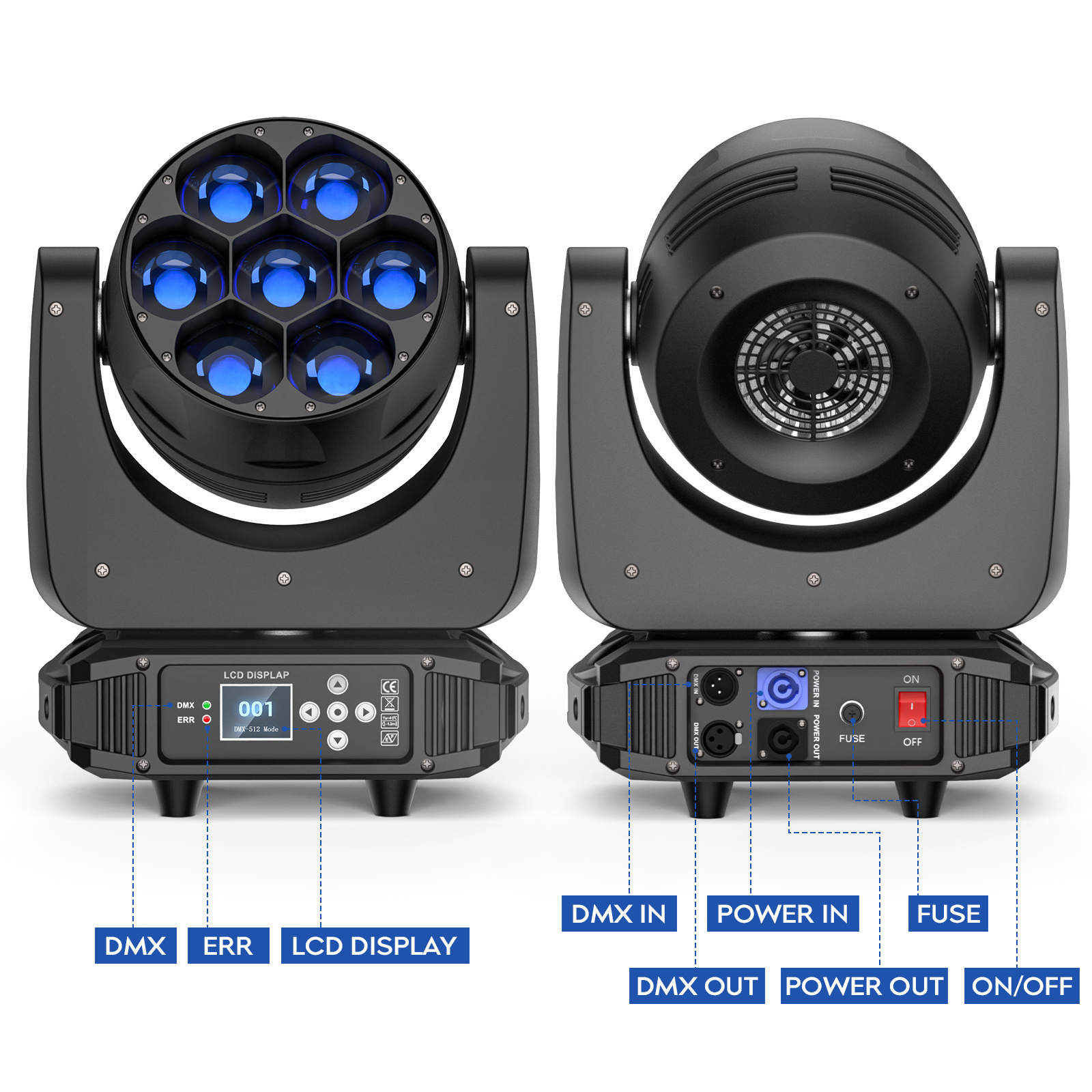 U`King High Quality 7*40W Rgbw 4In1 Led Zoom Beam Wash Moving Head Light For Dj Disco Event Bee eye Stage Lights