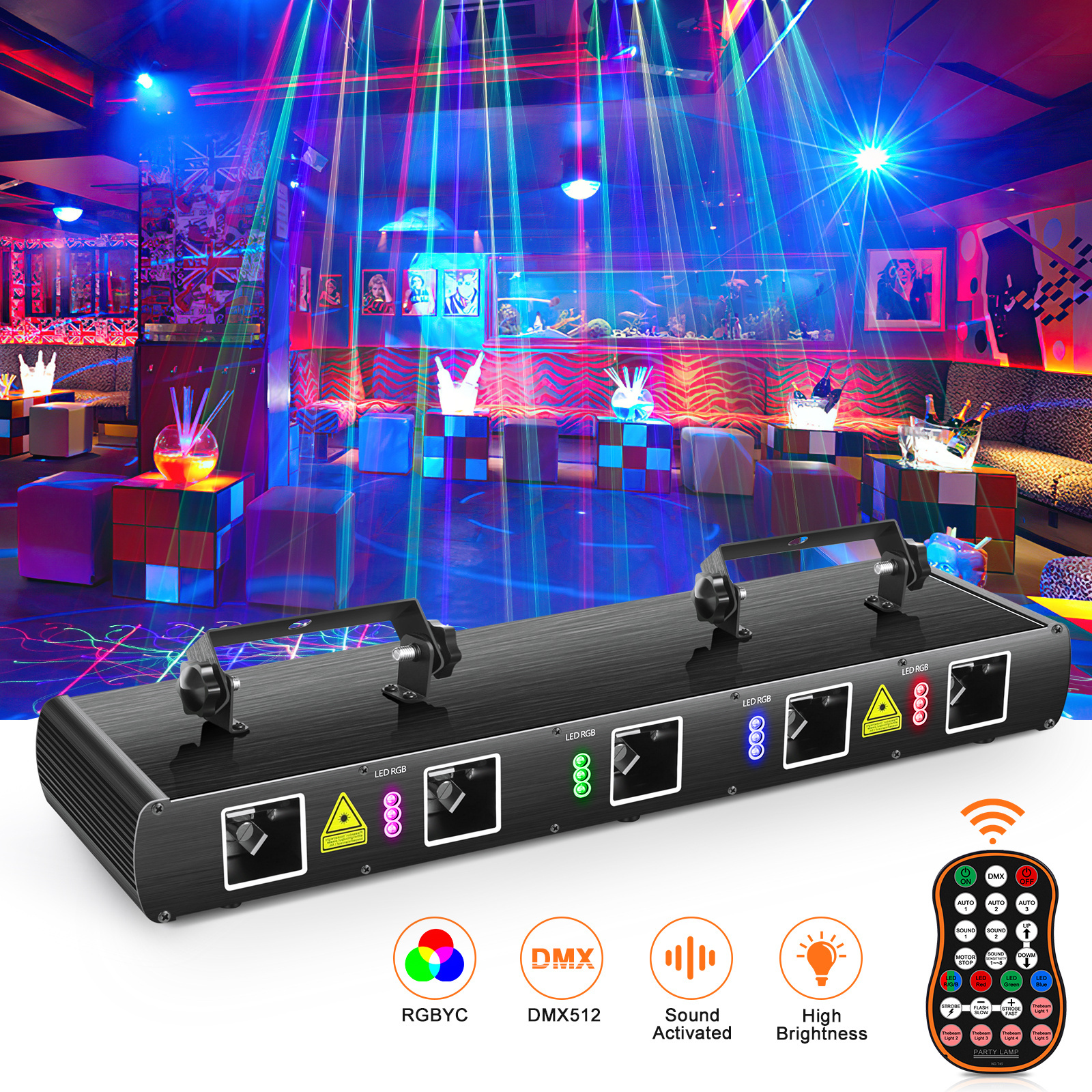 RGBYC Five-hole Laser + LED RGB Stage Light Party Beam DJ KTV Lights Pattern Projection Lazer Lamp Line Laser Lighting