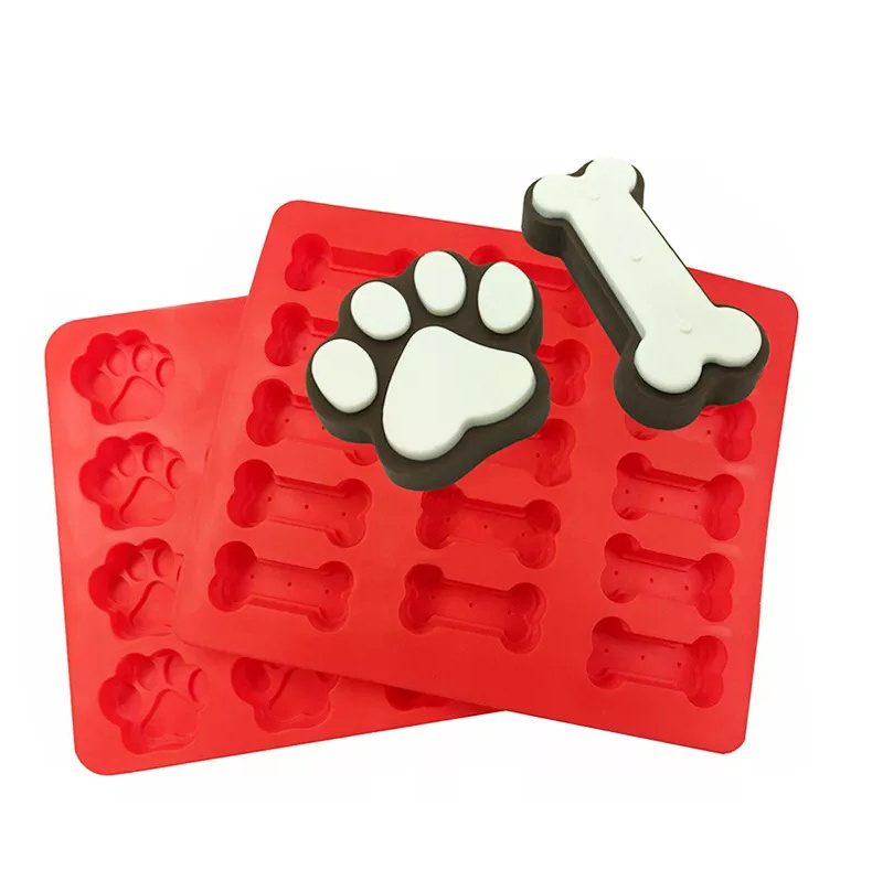 14 15 Holes Food Grade Cake Tools Dog Paw Bone Treat Baking Biscuit Silicone Mold