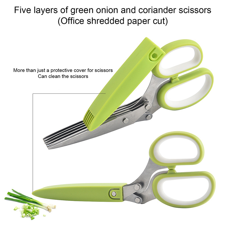 Customize 5 Blade Herb Vegetable Tijeras Set Multifunctional Stainless Steel Professional Kitchen Scissor