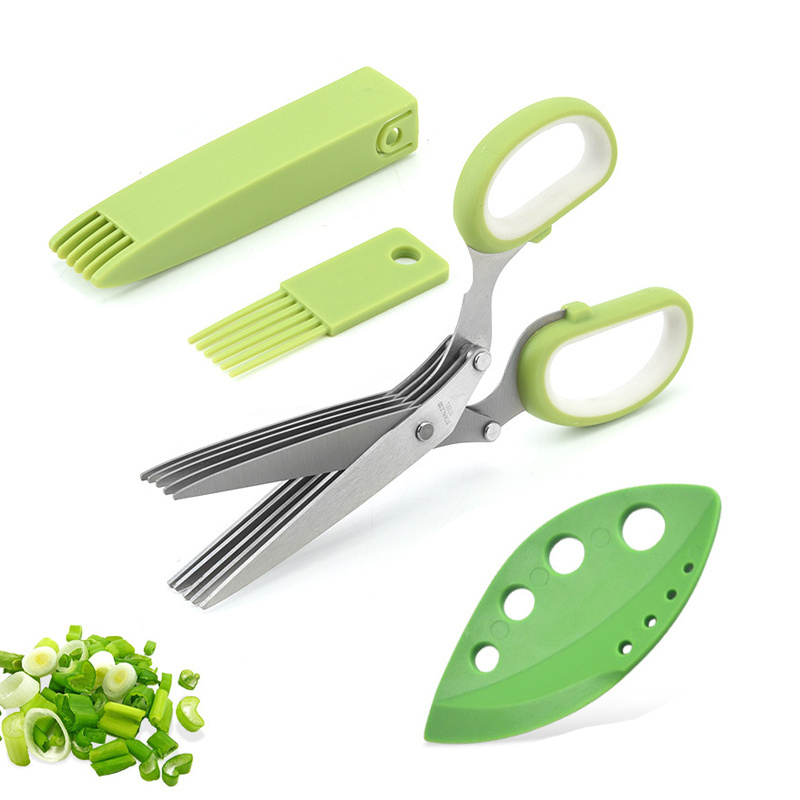 Wholesale 5 Blade Herb Vegetable Tijeras Set Multifunctional Stainless Steel Professional Kitchen Gadgets Scissor