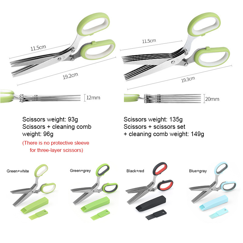 Customize 5 Blade Herb Vegetable Tijeras Set Multifunctional Stainless Steel Professional Kitchen Scissor