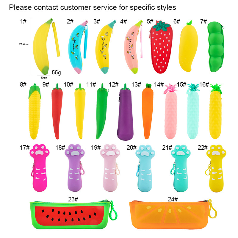 Custom School Personalized Vegetables FruitColoured For Girl Students Kawaii Silicone Cute Kids Box Pouch Pencil Case