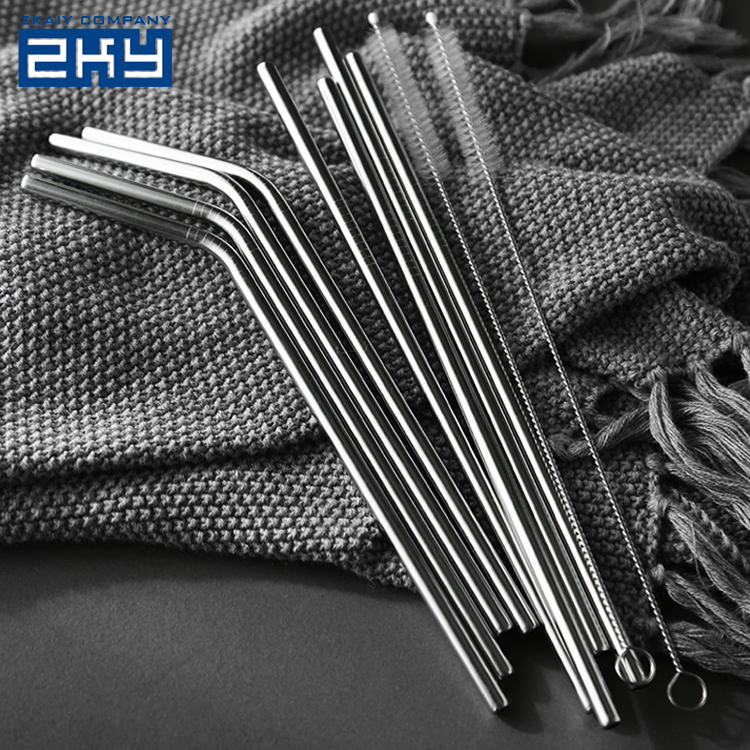 Reusable Straight Food Grade 304 Stainless Steel Metal Drinking Straw With Cleaner Brush