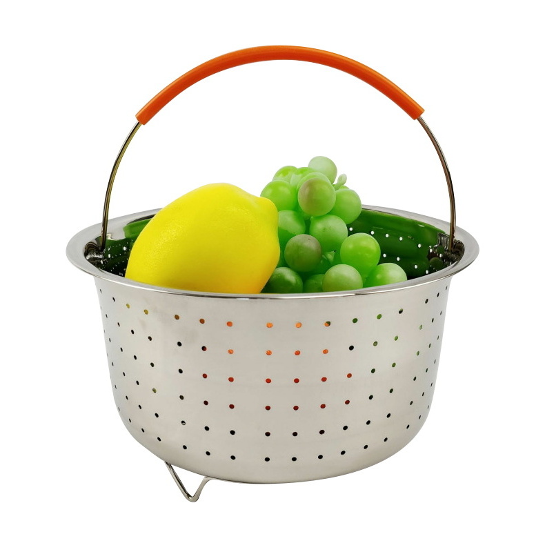 304 Stainless Steel Mesh Large Thick  Rice Food Cooking Steam Basket With Silicon Handle