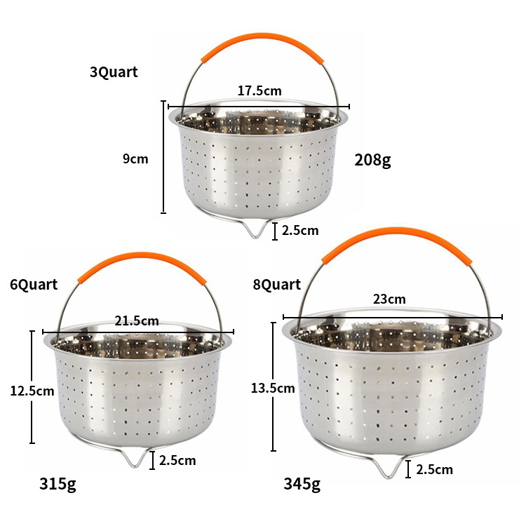 304 Stainless Steel Mesh Large Thick  Rice Food Cooking Steam Basket With Silicon Handle