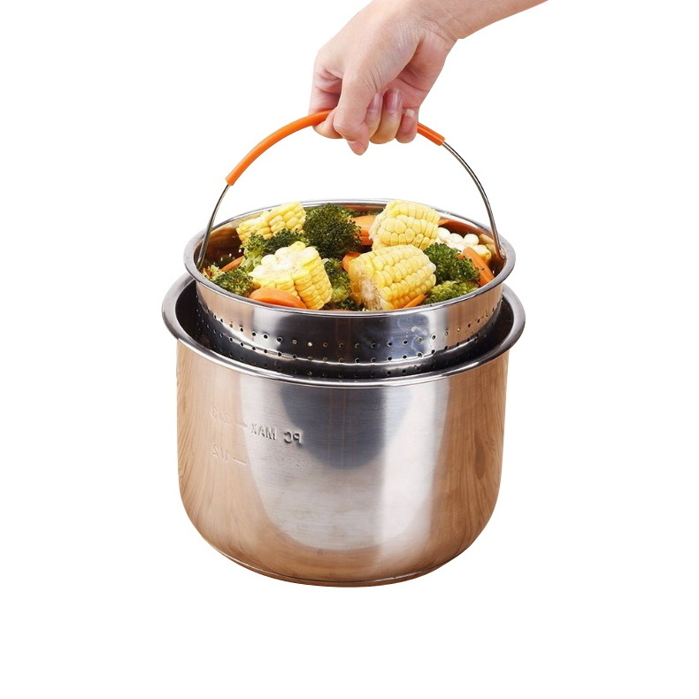 304 Stainless Steel Mesh Large Thick  Rice Food Cooking Steam Basket With Silicon Handle