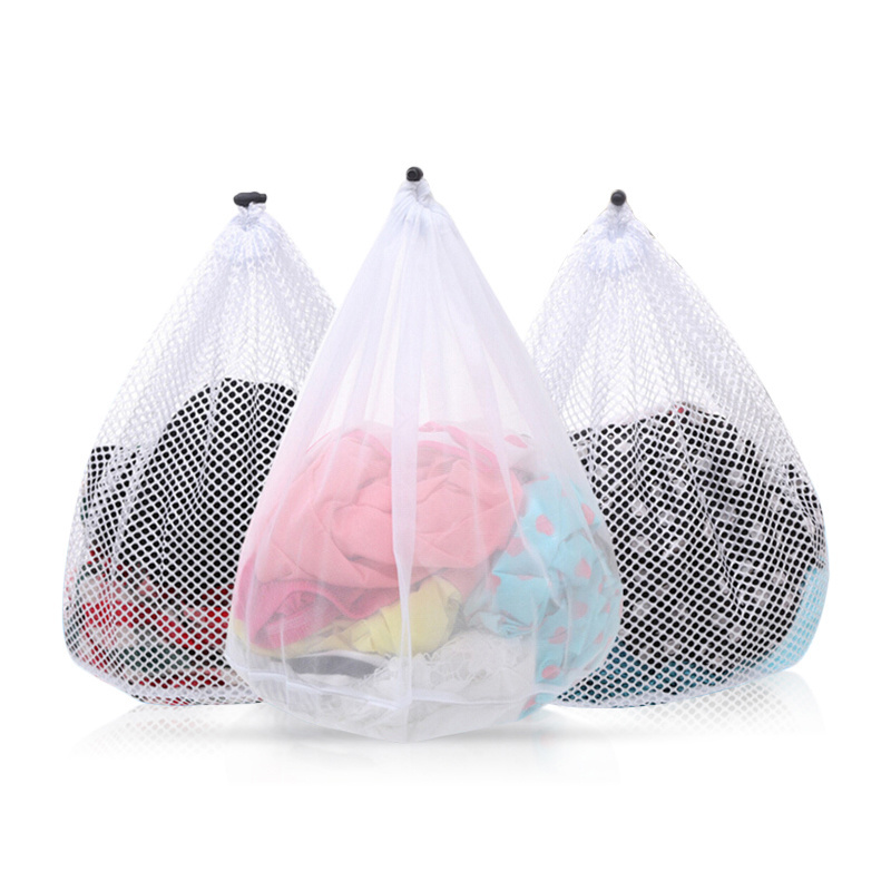 Custom Logo Non Woven Net Eco Bra Shoe Rope Drawstring Zip Fine Mesh Laundry Delivery Wash Bags