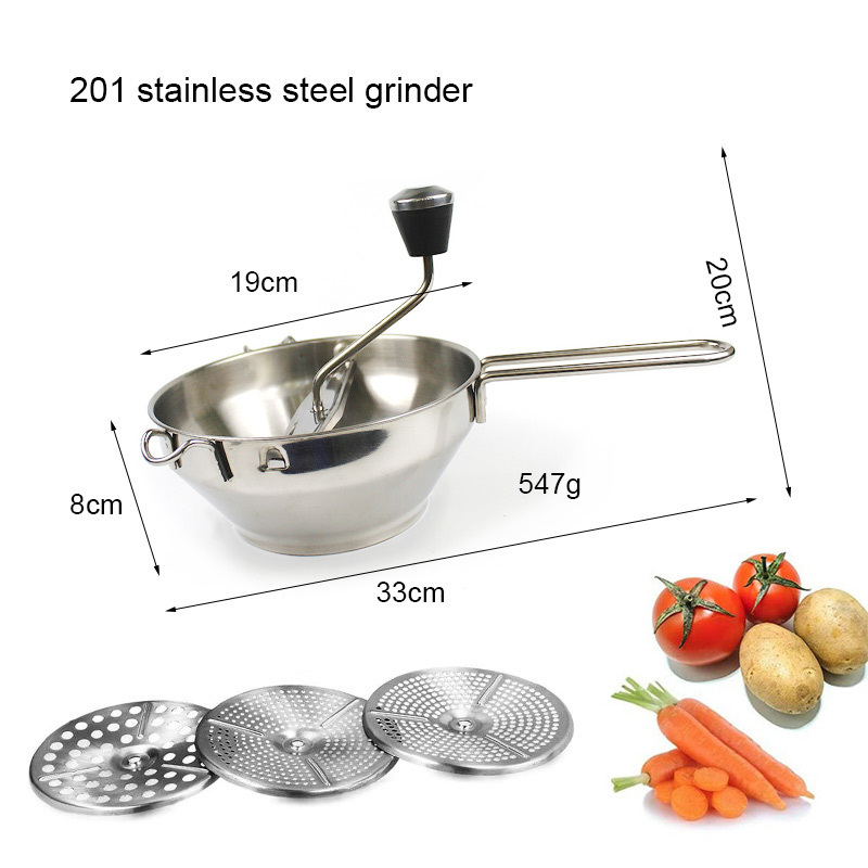 Stainless Steel Interchangeable  Making Puree or Soups of Vegetables, Baby Foods Potato Ricer Kitchen Rotary Food Mill