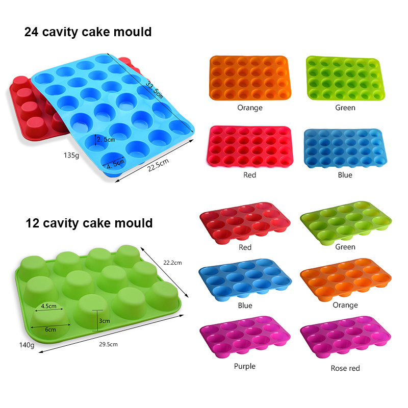 12 Cup 24 Cavities Food Grade Nonstick Tray Sets Silicone Round Cupcake Muffin Baking Pan Silicon Cake Mold Bakeware