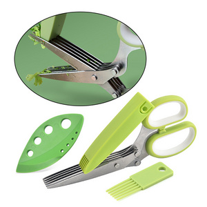 Customize 5 Blade Herb Vegetable Tijeras Set Multifunctional Stainless Steel Professional Kitchen Scissor