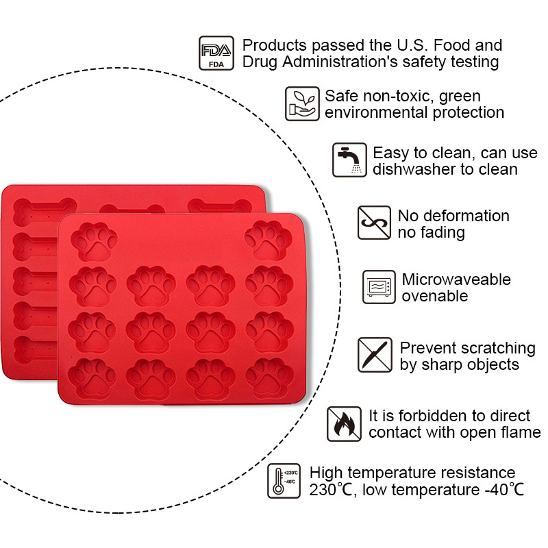 14 15 Holes Food Grade Cake Tools Dog Paw Bone Treat Baking Biscuit Silicone Mold