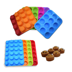 12 Cup 24 Cavities Food Grade Nonstick Tray Sets Silicone Round Cupcake Muffin Baking Pan Silicon Cake Mold Bakeware