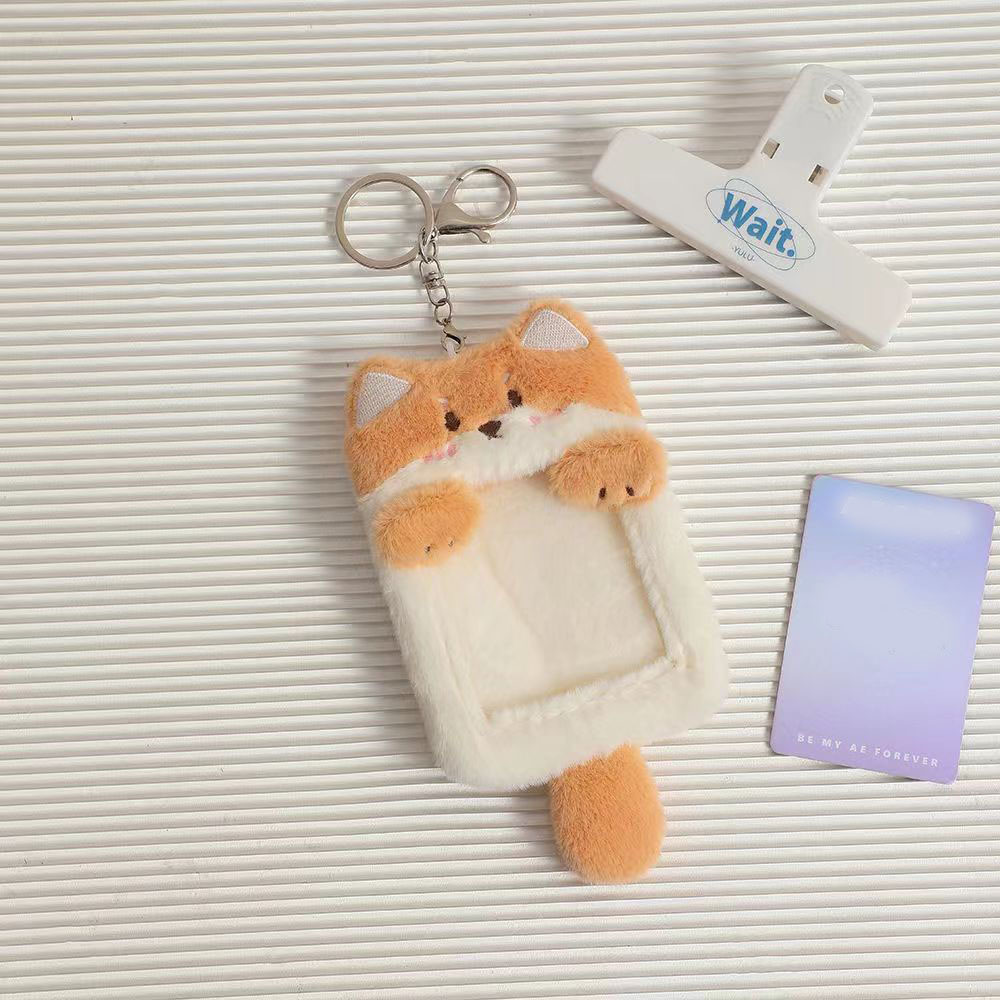 fabric animals fluffy photocard holder keychain doll plush fabric card holder