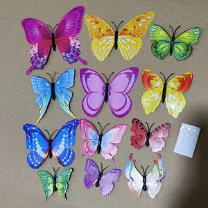 12pcs/Bag 3D  Butterfly Sticker Double Layer Colorful Butterfly Wall Sticker Creative Home Refrigerator Decoration Sticker