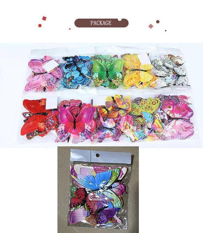 12pcs/Bag 3D  Butterfly Sticker Double Layer Colorful Butterfly Wall Sticker Creative Home Refrigerator Decoration Sticker