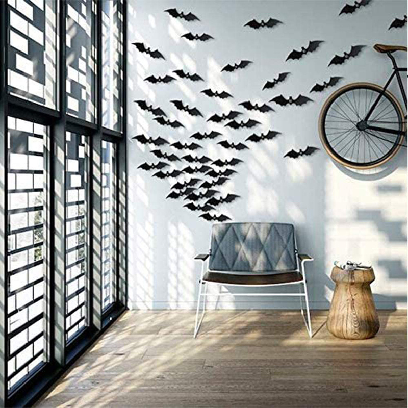 84pcs Halloween Bats Decorations Wall Decorations Bat Stickers Wall Decals PVC 3D Wall Bats Scary Stickers Halloween Party