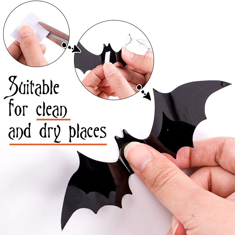 84pcs Halloween Bats Decorations Wall Decorations Bat Stickers Wall Decals PVC 3D Wall Bats Scary Stickers Halloween Party