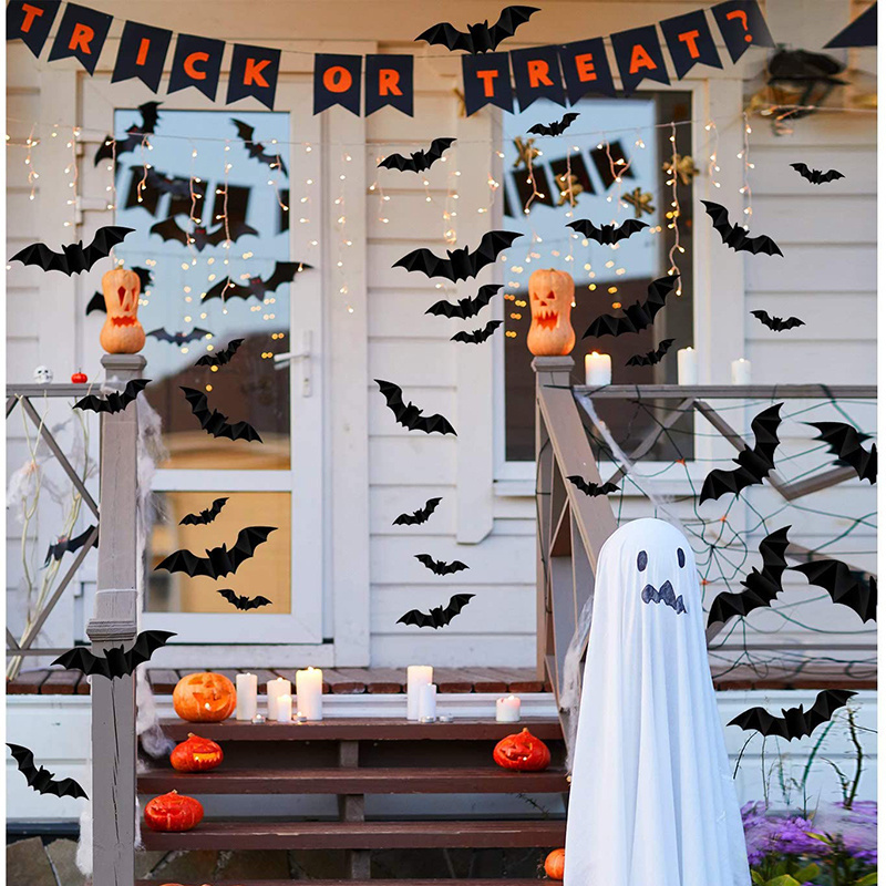 84pcs Halloween Bats Decorations Wall Decorations Bat Stickers Wall Decals PVC 3D Wall Bats Scary Stickers Halloween Party