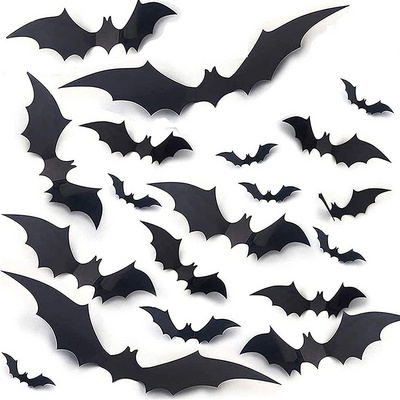 120pcs Halloween Bats Decorations PVC 3D Wall Bats Scary Stickers Halloween Party Decorations Indoor Outdoor Home Window