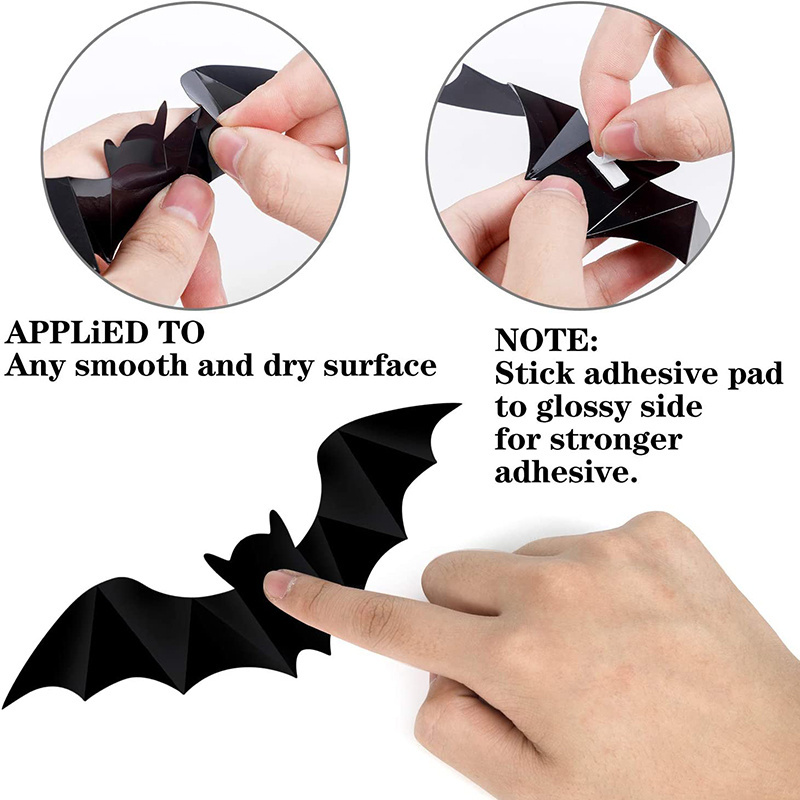 Wholesale Halloween Decoration Party Supplies PVC 3D Decorative Scary Bats Wall Decal Wall Sticker Set