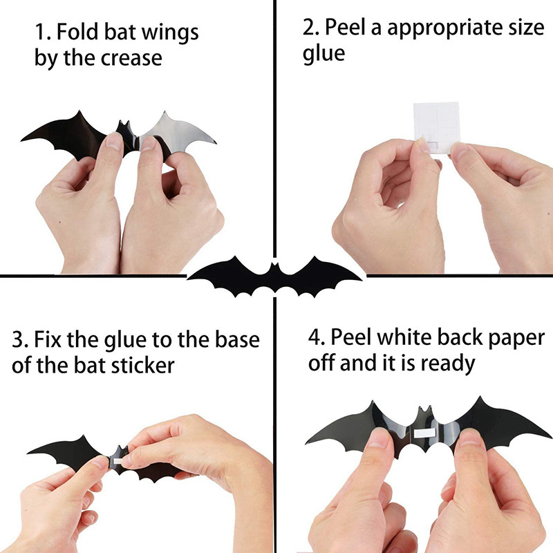 Wholesale Halloween Decoration Party Supplies PVC 3D Decorative Scary Bats Wall Decal Wall Sticker Set