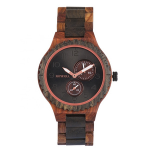 Top quality red and black sandal wood band watch oem logo custom quartz wood watches for men