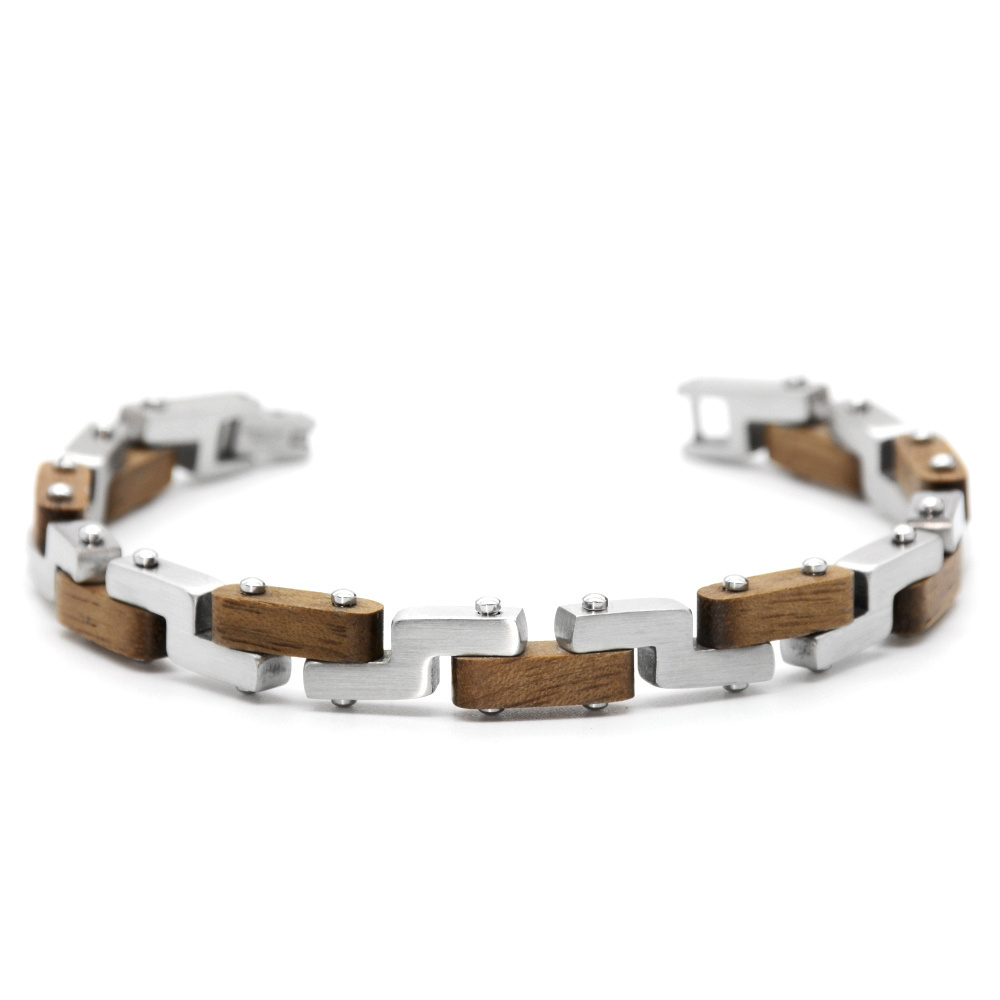 BEWELL Fashion Stylish Popular Gift Plated stainless steel with wood Lady Wrist Bracelets