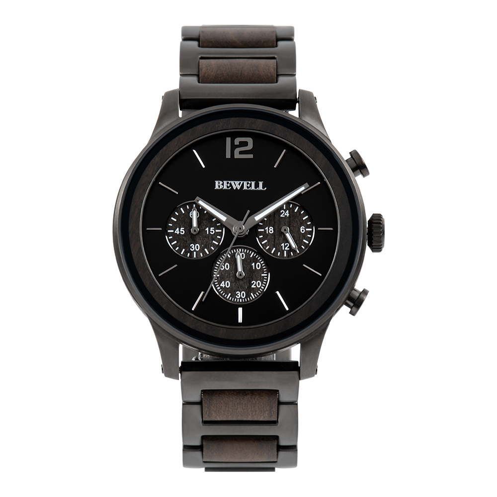 OEM stainless steel and wood private label multi-functional Bobo-wristwatches men watch six hands watch from factory