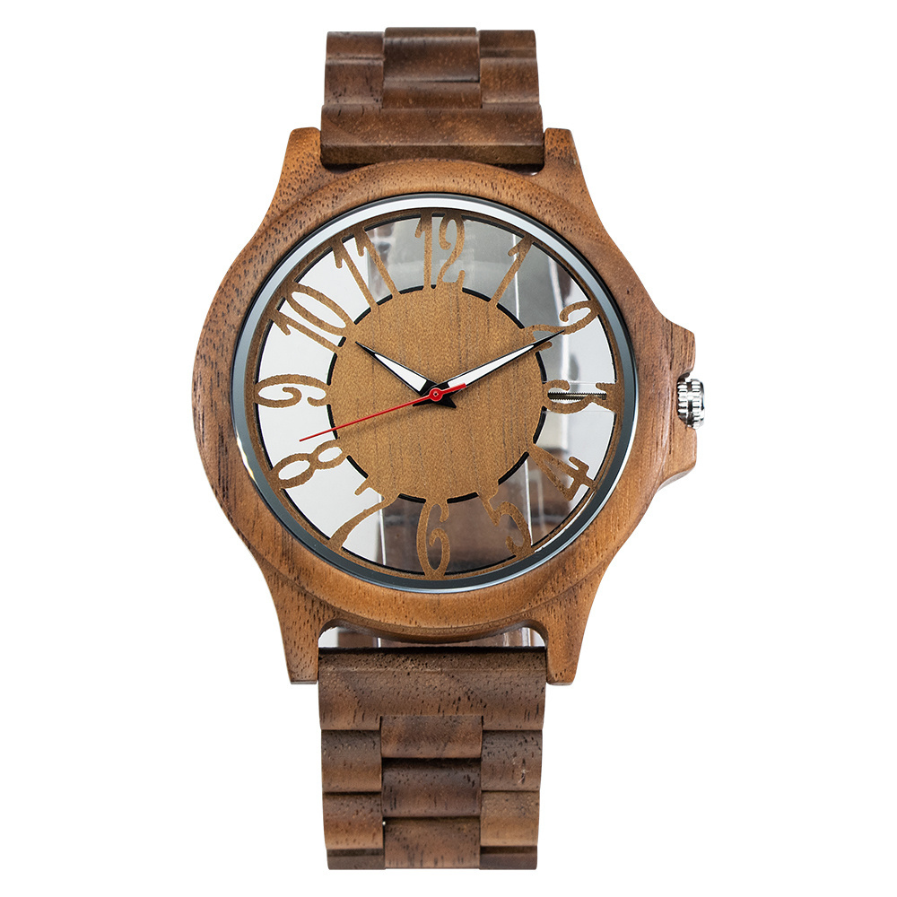 New Design Nature Tree Wood Made See Through Hollow Dial Quartz Watch