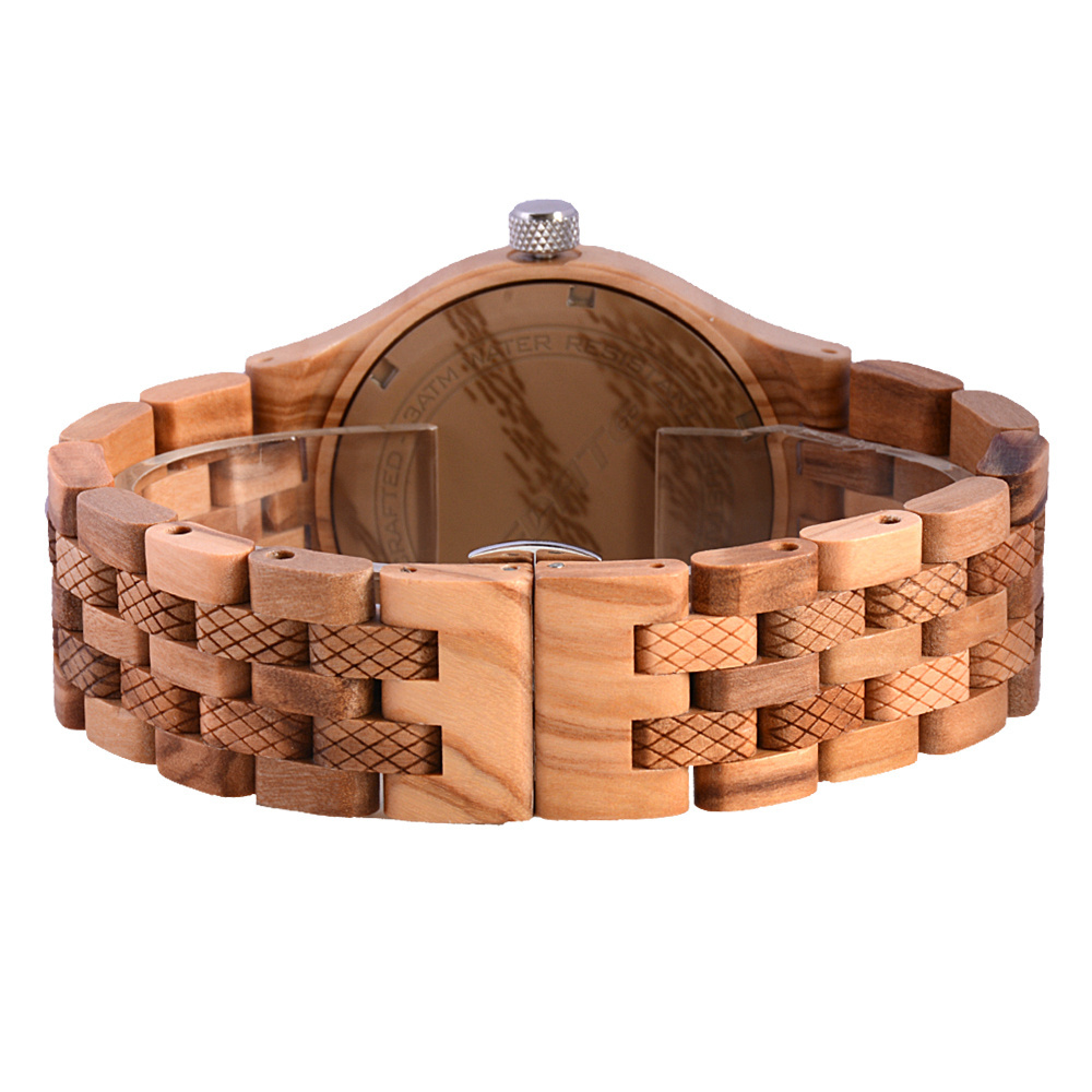 New timepiece chronograph wood men wrist watch olive wood watch with water resistant movement